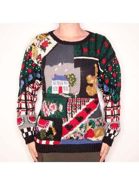 90s Novelty Print Handknit Sweater (L)
